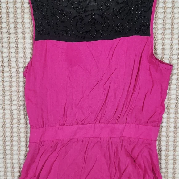 Y2K Forever 21 Fuchsia Dressy Sleeveless Babydoll Blouse with Black Beaded - Picture 4 of 6